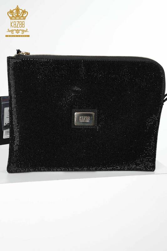 Wholesale Women's Bag Crystal Stone Embroidered Black - 526 | KAZEE