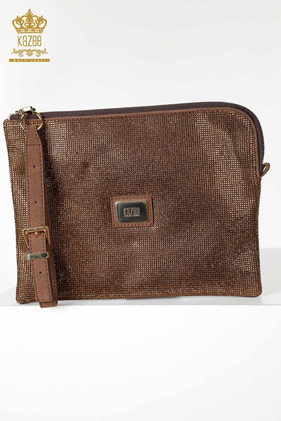 Kazee - Wholesale Women's Bag Crystal Stone Embroidered Brown - 526 | KAZEE (1)