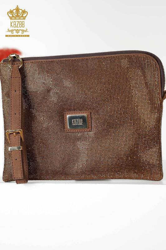Wholesale Women's Bag Crystal Stone Embroidered Brown - 526 | KAZEE