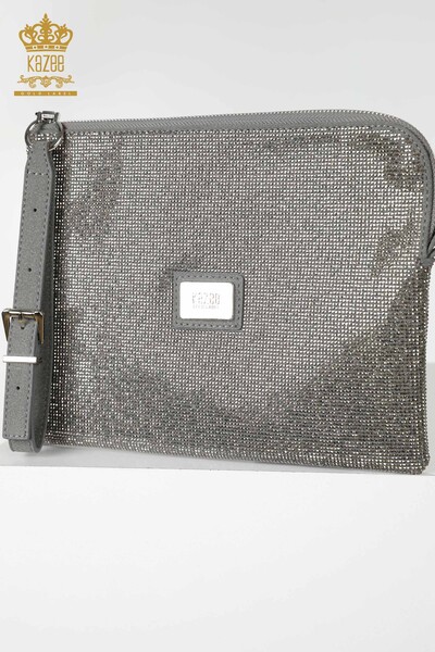 Wholesale Women's Bag Crystal Stone Embroidered Gray - 526 | KAZEE - Thumbnail