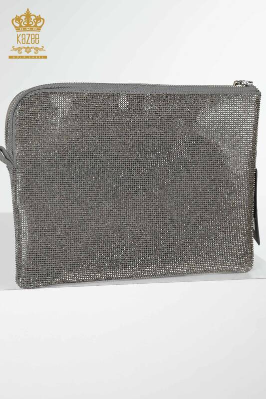 Wholesale Women's Bag Crystal Stone Embroidered Gray - 526 | KAZEE