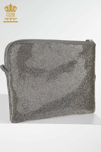 Wholesale Women's Bag Crystal Stone Embroidered Gray - 526 | KAZEE - Thumbnail
