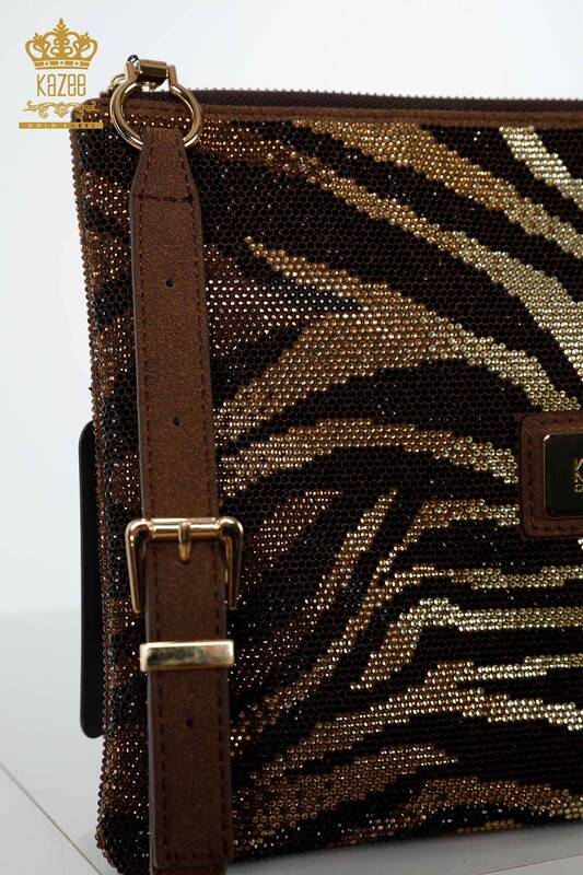 Wholesale Women's Bag Zebra Stone Embroidered Brown - 529 | KAZEE