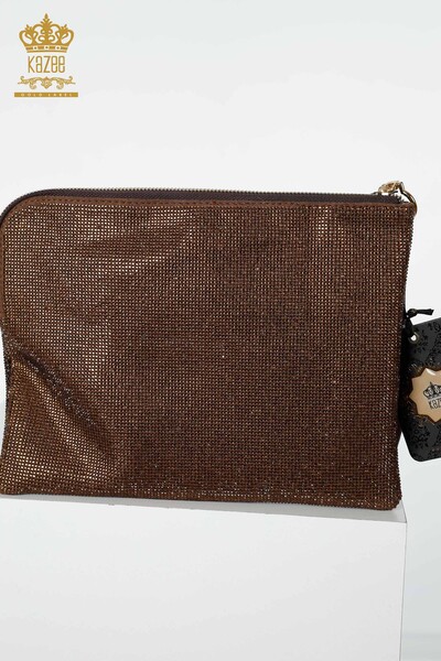 Wholesale Women's Bag Zebra Stone Embroidered Brown - 529 | KAZEE - Thumbnail