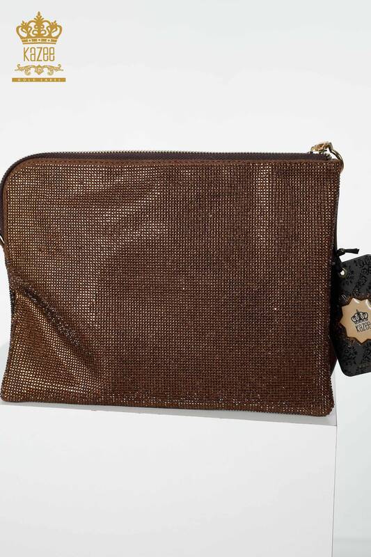 Wholesale Women's Bag Zebra Stone Embroidered Brown - 529 | KAZEE
