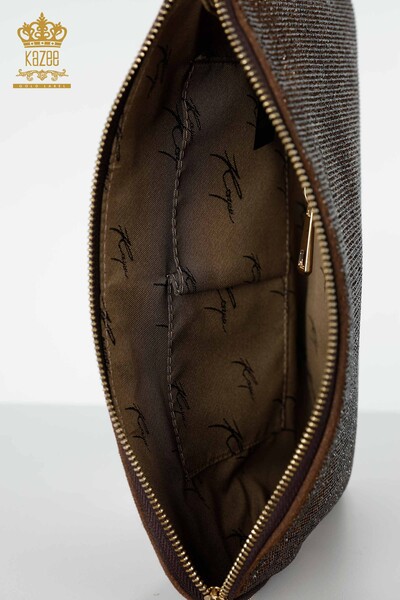 Wholesale Women's Bag Zebra Stone Embroidered Brown - 529 | KAZEE - Thumbnail