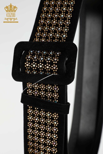 Wholesale Women's Belt Colored Stone Embroidered Black - 501 | KAZEE - Thumbnail