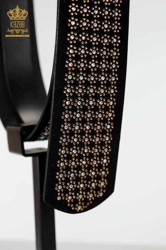 Wholesale Women's Belt Colored Stone Embroidered Black - 501 | KAZEE