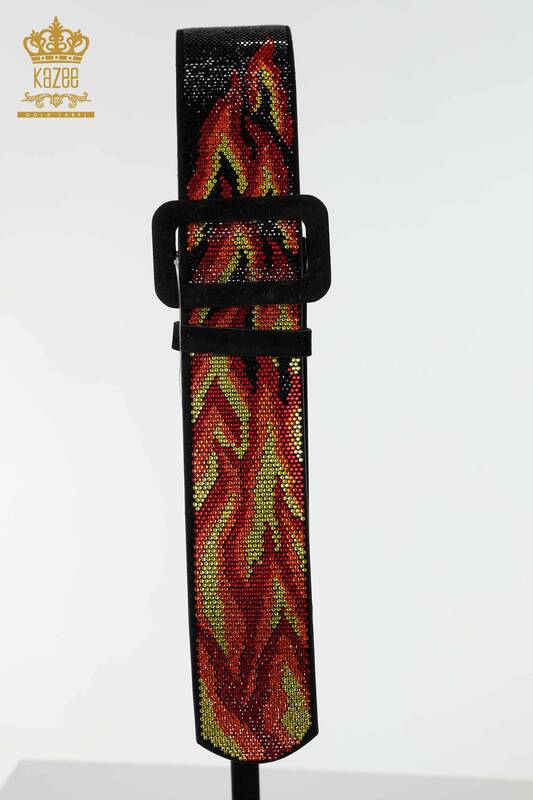 Wholesale Women's Belt Colored Stone Embroidered Red - 523 | KAZEE