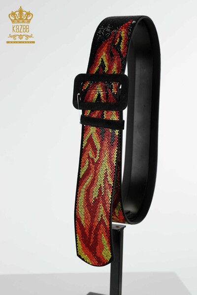Wholesale Women's Belt Colored Stone Embroidered Red - 523 | KAZEE - Thumbnail (2)