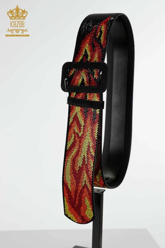 Wholesale Women's Belt Colored Stone Embroidered Red - 523 | KAZEE