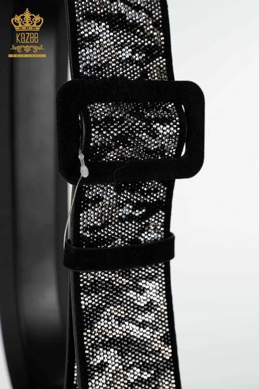 Wholesale Women's Belt Crystal Stone Embroidered Black - 507 | KAZEE