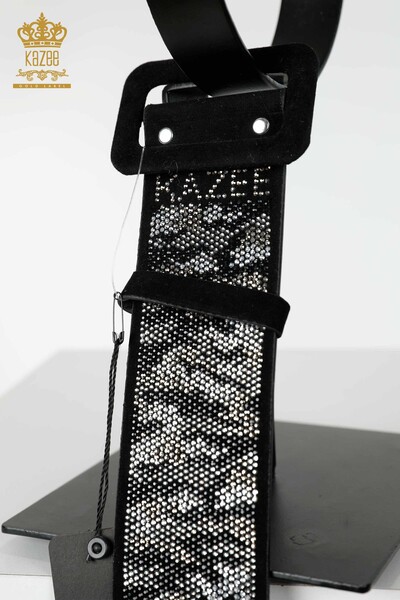Wholesale Women's Belt Crystal Stone Embroidered Black - 507 | KAZEE - Thumbnail