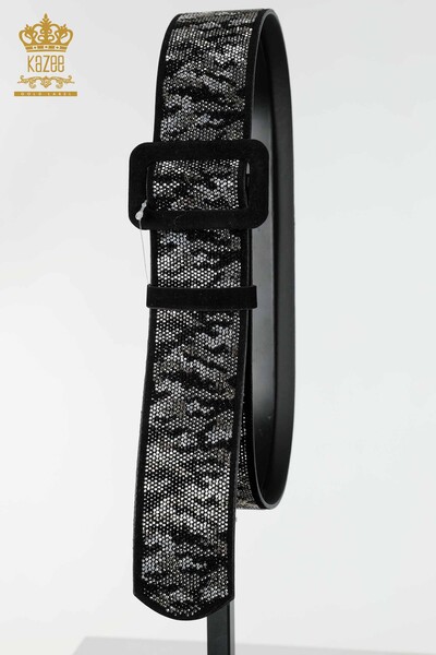 Kazee - Wholesale Women's Belt Crystal Stone Embroidered Black - 507 | KAZEE