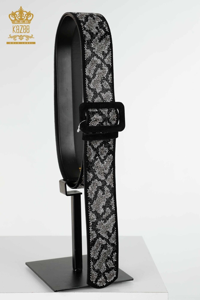Wholesale Women's Belt Crystal Stone Embroidered Black - 510 | KAZEE - 1