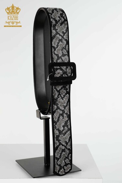 Wholesale Women's Belt Crystal Stone Embroidered Black - 510 | KAZEE - Kazee