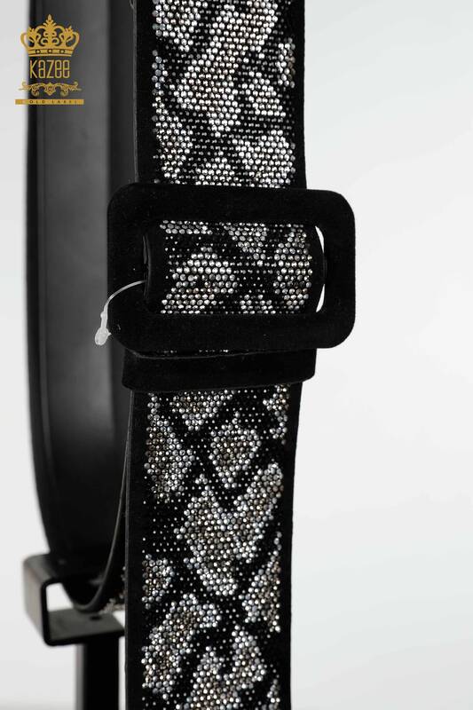 Wholesale Women's Belt Crystal Stone Embroidered Black - 510 | KAZEE