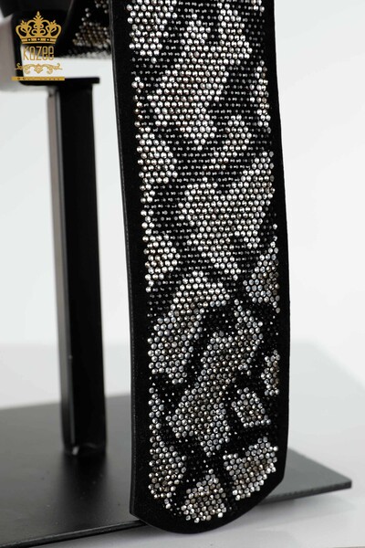 Wholesale Women's Belt Crystal Stone Embroidered Black - 510 | KAZEE - Thumbnail (2)