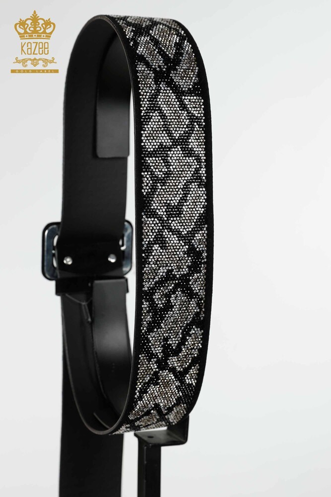 Wholesale Women's Belt Crystal Stone Embroidered Black - 510 | KAZEE - 4