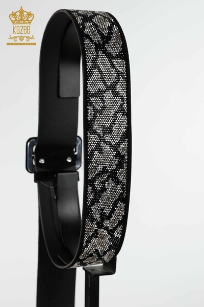 Wholesale Women's Belt Crystal Stone Embroidered Black - 510 | KAZEE - Thumbnail