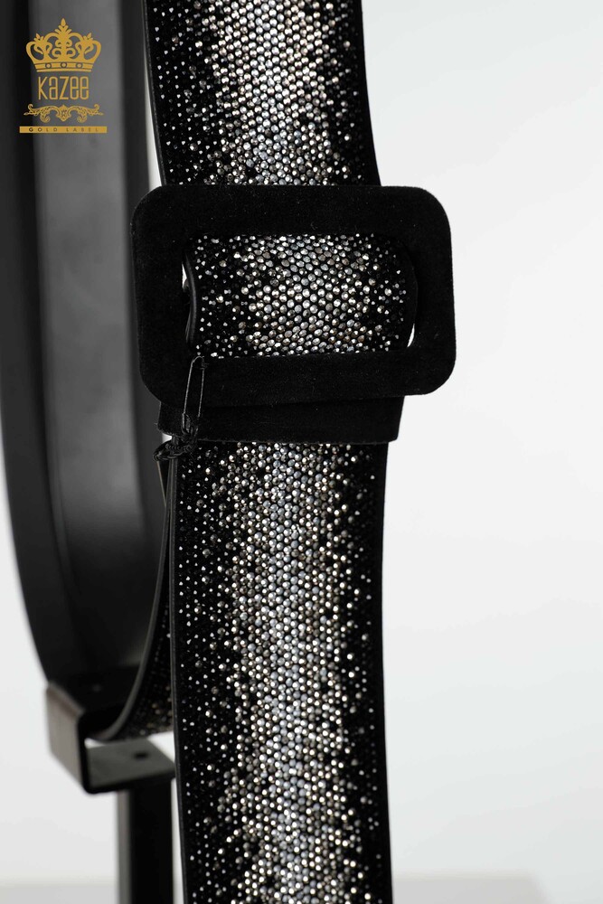 Wholesale Women's Belt Crystal Stone Embroidered Black - 536 | KAZEE - 3