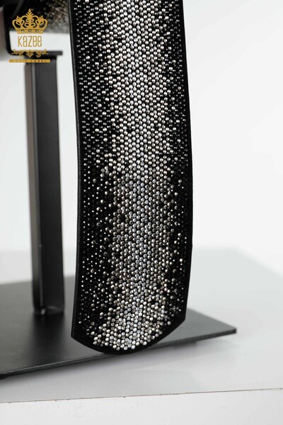 Wholesale Women's Belt Crystal Stone Embroidered Black - 536 | KAZEE - 4