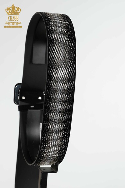 Wholesale Women's Belt Crystal Stone Embroidered Black - 536 | KAZEE - Thumbnail