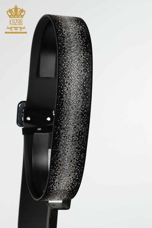 Wholesale Women's Belt Crystal Stone Embroidered Black - 536 | KAZEE