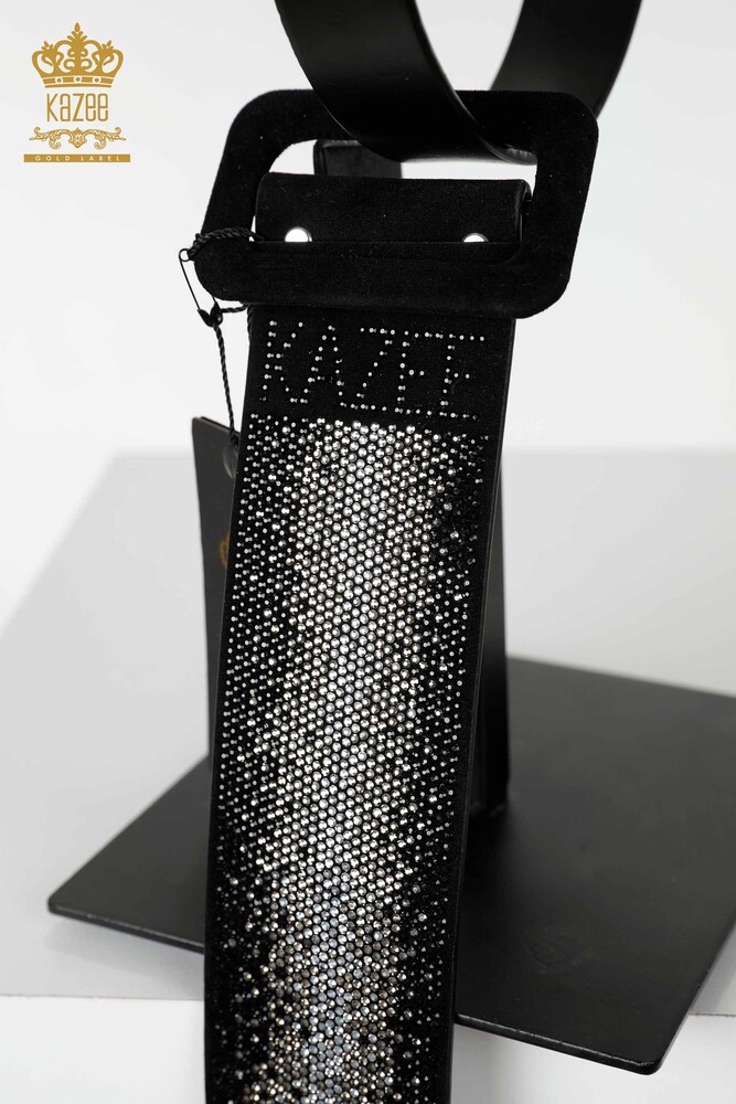 Wholesale Women's Belt Crystal Stone Embroidered Black - 536 | KAZEE - 6