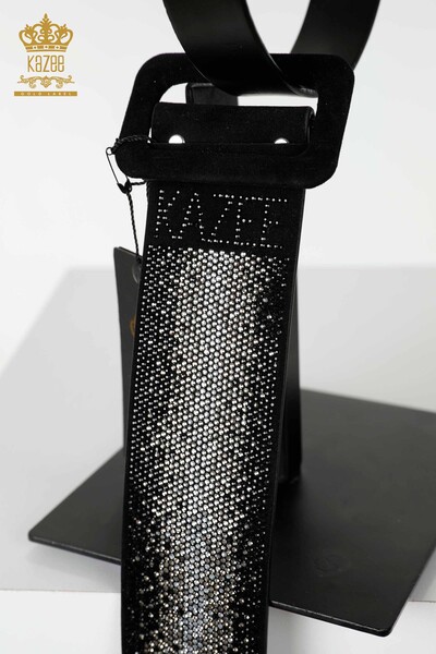 Wholesale Women's Belt Crystal Stone Embroidered Black - 536 | KAZEE - 6