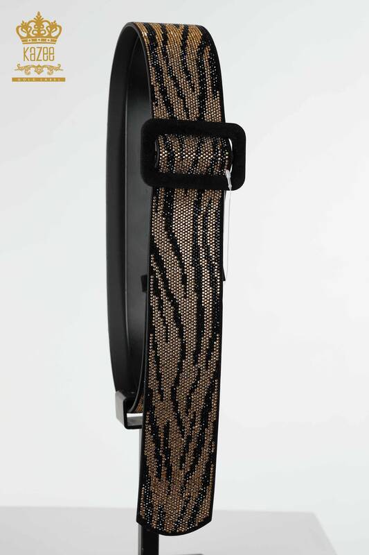Wholesale Women's Belt Crystal Stone Embroidered Black - 538 | KAZEE