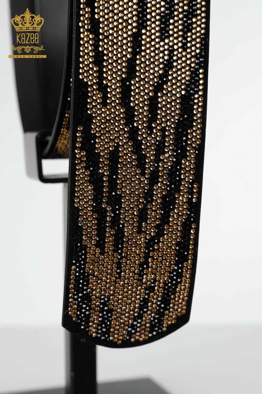 Wholesale Women's Belt Crystal Stone Embroidered Black - 538 | KAZEE