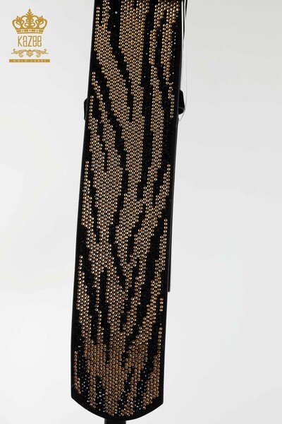 Wholesale Women's Belt Crystal Stone Embroidered Black - 538 | KAZEE - Thumbnail