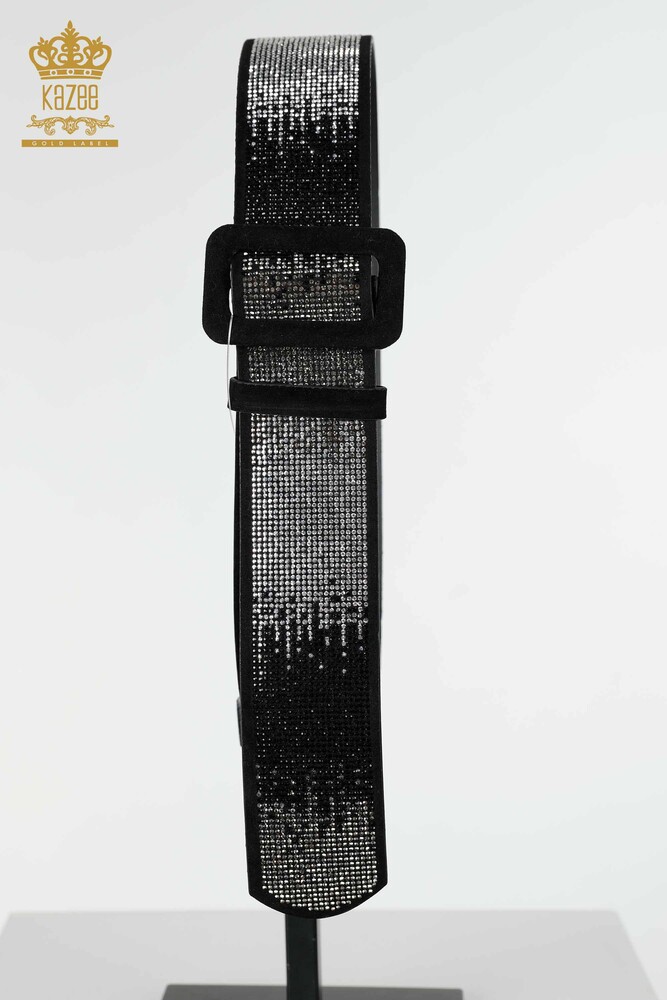 Wholesale Women's Belt Crystal Stone Embroidered Black White - 508 | KAZEE - 1