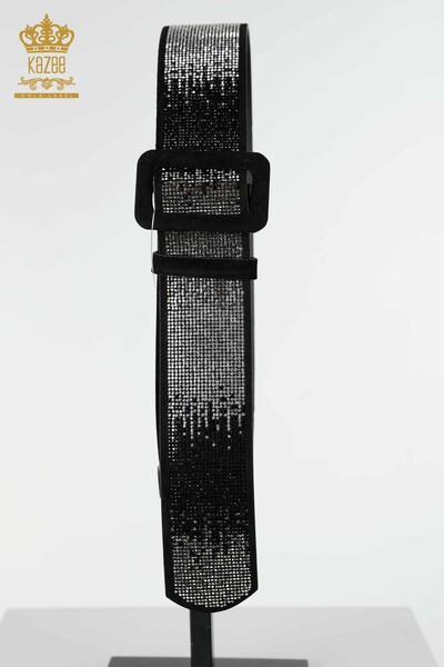 Kazee - Wholesale Women's Belt Crystal Stone Embroidered Black White - 508 | KAZEE