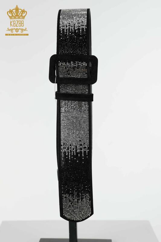 Wholesale Women's Belt Crystal Stone Embroidered Black White - 508 | KAZEE