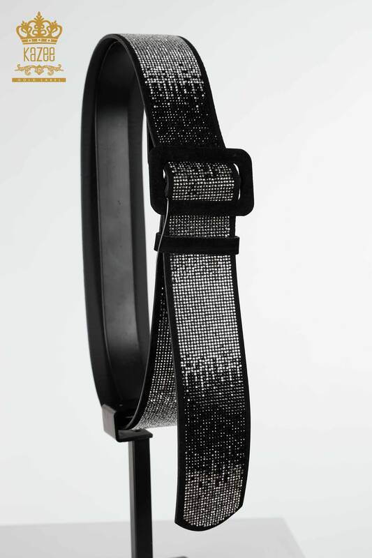 Wholesale Women's Belt Crystal Stone Embroidered Black White - 508 | KAZEE