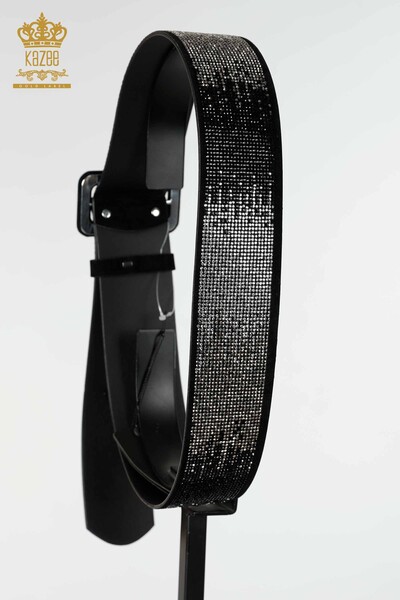Wholesale Women's Belt Crystal Stone Embroidered Black White - 508 | KAZEE - 5