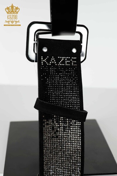 Wholesale Women's Belt Crystal Stone Embroidered Black White - 508 | KAZEE - Thumbnail