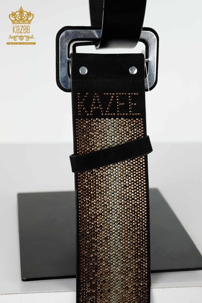 Wholesale Women's Belt Crystal Stone Embroidered Gold - 536 | KAZEE - Thumbnail