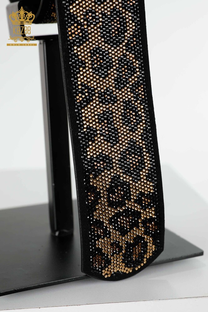 Wholesale Women's Belt Leopard Stone Embroidered Black - 509 | KAZEE - 3