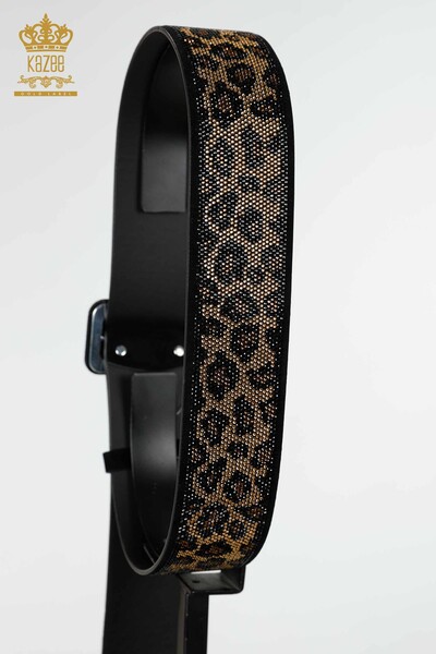 Wholesale Women's Belt Leopard Stone Embroidered Black - 509 | KAZEE - Thumbnail