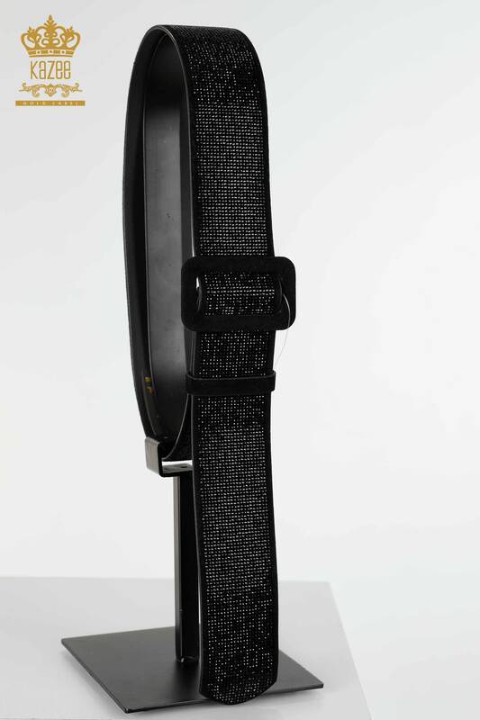 Wholesale Women's Belt Stone Embroidered Black - 500 | KAZEE