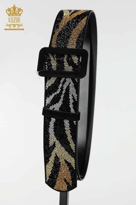 Wholesale Women's Belt Stone Embroidered Black - 535 | KAZEE