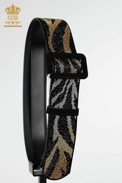 Wholesale Women's Belt Stone Embroidered Black - 535 | KAZEE - Kazee (1)