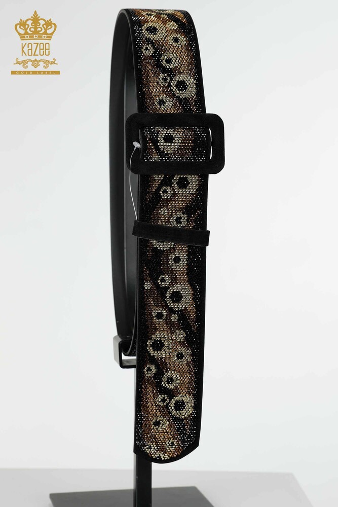 Wholesale Women's Belt Stone Embroidered Patterned Black - 534 | KAZEE - 1