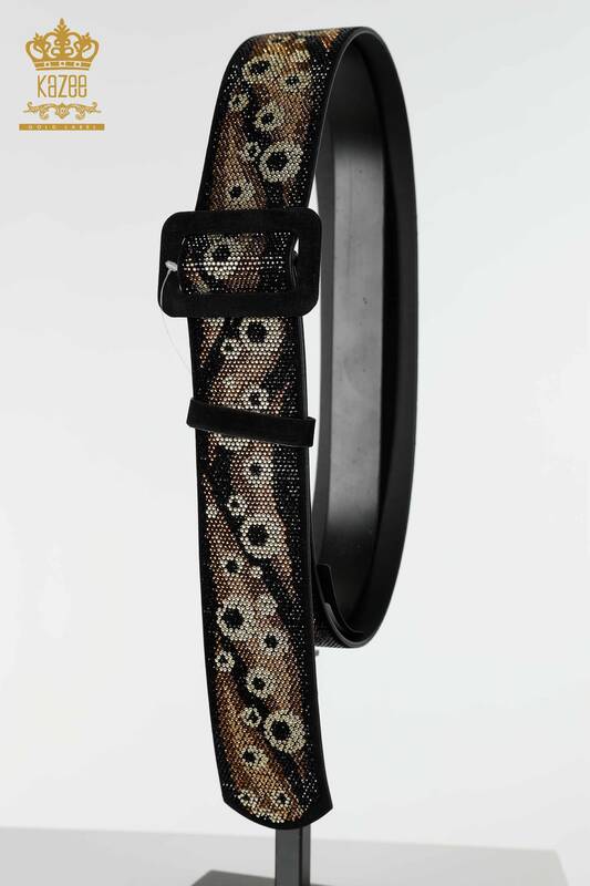 Wholesale Women's Belt Stone Embroidered Patterned Black - 534 | KAZEE