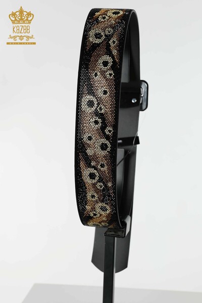 Wholesale Women's Belt Stone Embroidered Patterned Black - 534 | KAZEE - Thumbnail