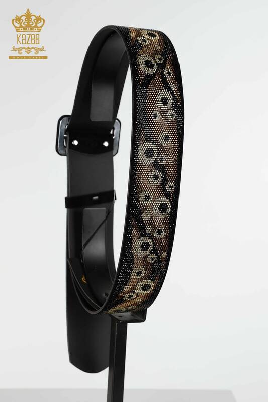 Wholesale Women's Belt Stone Embroidered Patterned Black - 534 | KAZEE