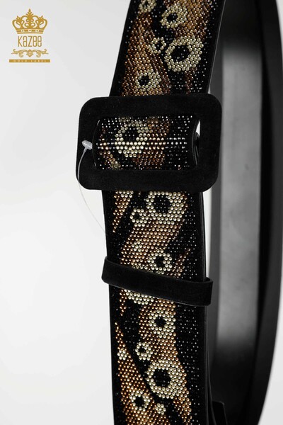 Wholesale Women's Belt Stone Embroidered Patterned Black - 534 | KAZEE - Thumbnail